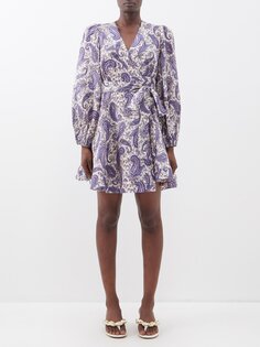 Льняное платье мини devi с принтом пейсли Zimmermann, фиолетовый