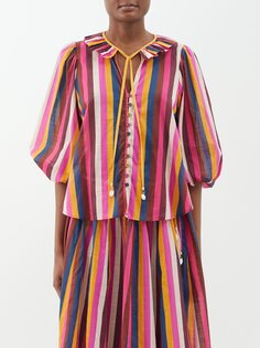 Полосатая блузка из хлопковой вуали Zimmermann, розовый