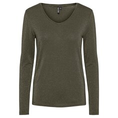 Футболка Pieces Billo Long Sleeve V Neck, зеленый