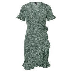 Короткое платье Vero Moda Henna 2/4 Wrap Frill, зеленый