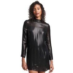 Короткое платье Superdry Studios Sparkle Long Sleeve, черный