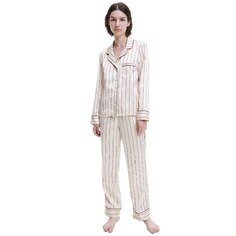 Пижамный комплект Calvin Klein Stripes Long Sleeve, бежевый