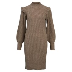 Платье миди Object Malena Long Sleeve, бежевый