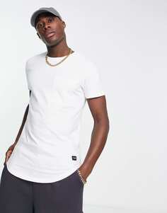 Белая длинная футболка с закругленным краем и карманом Jack &amp; Jones Essentials