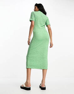 Зеленое платье миди из фактурного джерси с воротником на молнии Selected Femme