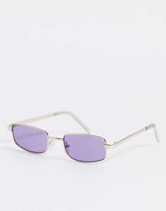 Золотые прямоугольные солнцезащитные очки ASOS DESIGN с фиолетовыми линзами