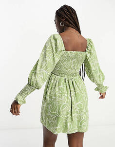 Зеленое платье мини с присборенными манжетами In The Style x Jac Jossa Milkmaid
