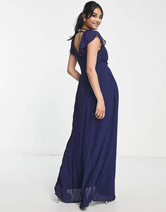 Темно-синее плиссированное платье макси TFNC Bridesmaid