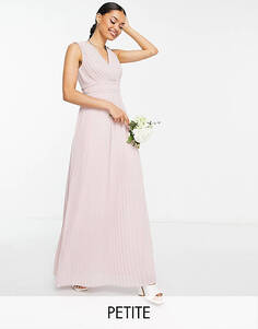 Розовое норковое платье макси со складками на поясе TFNC Petite Bridesmaid
