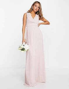 Розовое норковое платье макси со складками на поясе TFNC Bridesmaid
