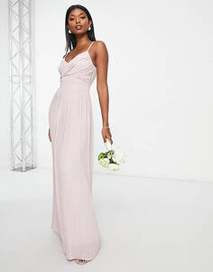 Розовое плиссированное платье макси с запахом спереди TFNC Bridesmaid