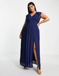 Темно-синее плиссированное платье макси TFNC Plus Bridesmaid
