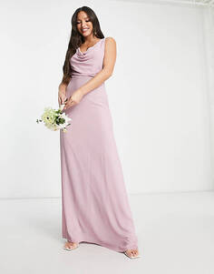 Розовое платье макси с воротником-хомутом и пуговицами на спине TFNC Tall Bridesmaid