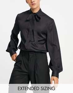 Атласная рубашка с завязками на воротнике и объемными рукавами ASOS DESIGN