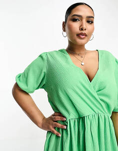 Эксклюзивное ярко-зеленое фактурное платье мини с v-образным вырезом Pieces Curve