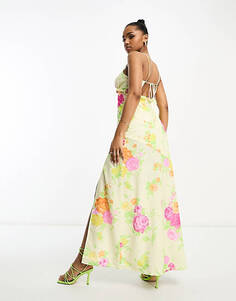 Разноцветное платье макси с асимметричными рюшами и цветочным принтом The Frolic Bloom