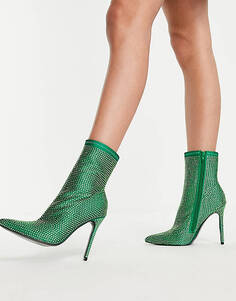Зеленые ботинки-носки на каблуке с украшением ASOS DESIGN Esme