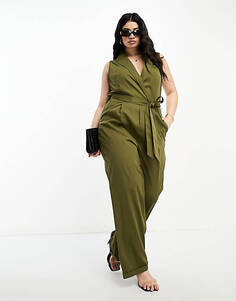Комбинезон цвета хаки без рукавов с завязкой и поясом In The Style Plus x Gemma Atkinson