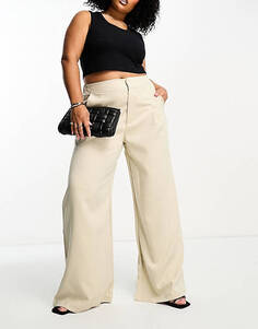 Бежевые широкие брюки с завышенной талией In The Style Plus x Gemma Atkinson