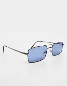 Узкие квадратные солнцезащитные очки-авиаторы из бронзы с темно-синими линзами ASOS DESIGN