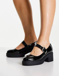 Черные лакированные туфли на массивном каблуке Мэри Джейн ASOS DESIGN Sebi