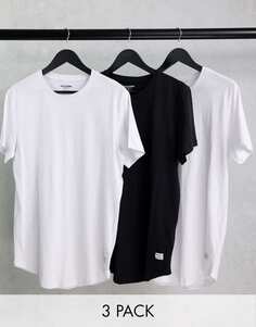 Набор из трех удлиненных футболок белого/белого/черного цвета Jack &amp; Jones Originals