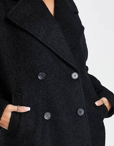 Черное двубортное пальто-букле Monki
