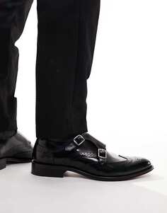 Черные кожаные туфли монки с двумя ремешками ASOS DESIGN