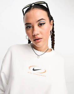 Белый флисовый свитшот оверсайз Nike Swoosh