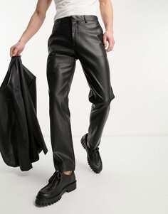 Черные костюмные брюки из искусственной кожи River Island