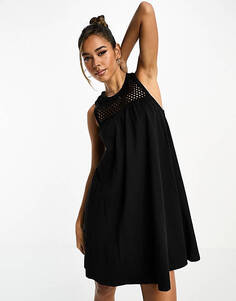 Черное платье мини без рукавов с воротником крючком ASOS DESIGN