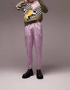 Розовые зауженные брюки карго со складками Topman