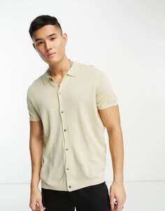 Рубашка-поло с короткими рукавами и пуговицами New Look овсяного цвета