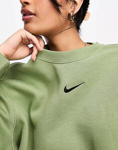 Масляно-зеленый флисовый свитшот оверсайз Nike Mini Swoosh