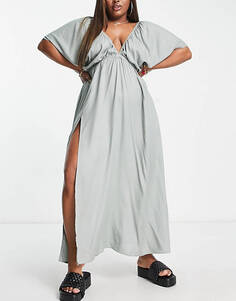 Эксклюзивное пляжное летнее платье макси Esmee Plus с запахом цвета алоэ