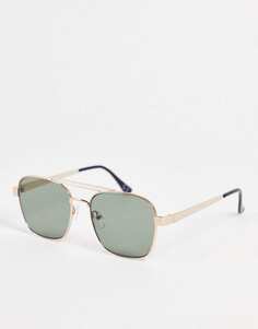Солнцезащитные очки-авиаторы 70-х годов ASOS DESIGN из золотистого металла с линзами в стиле ретро и надбровной дугой