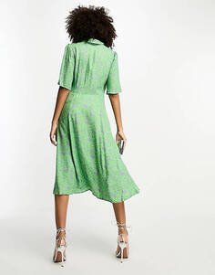Платье миди-рубашки с принтом YAS с зелено-сиреневым цветочным принтом Y.A.S