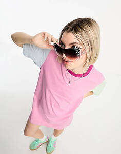 Разноцветное платье-футболка в стиле колор-блок JJXX