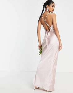 Платье макси на бретельках ASOS DESIGN Bridesmaid из блестящего атласа с румяной шнуровкой на спине