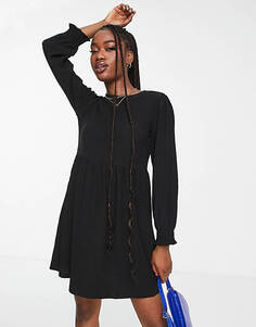 Черное свободное платье мини из джерси с длинными рукавами New Look
