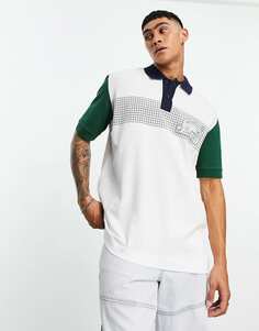 Белая рубашка-поло свободного кроя с рисунком спереди Lacoste в стиле колор-блок