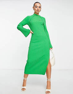 Зеленое трикотажное платье миди в рубчик &amp; Other Stories