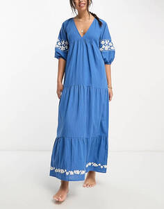 Пляжное летнее платье макси с вышивкой Accessorize темно-синего кобальта