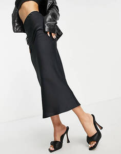 Черная атласная юбка миди со смещением ASOS DESIGN Petite