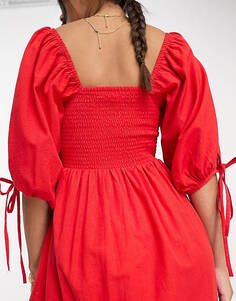 Красное пляжное летнее платье миди с объемными рукавами Accessorize