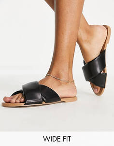 Черные сандалии на плоской подошве с мягкой подкладкой ASOS DESIGN Wide Fit - BLACK