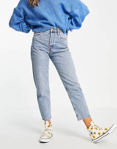 Синие джинсы с завышенной талией и потайной застежкой на пуговицы Pull&amp;Bear