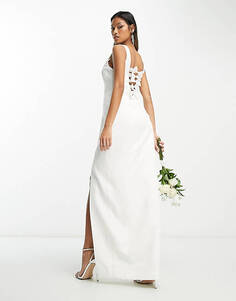 Эксклюзивное платье макси цвета слоновой кости с тюлевым бантом и открытым бюстом Forever New Bridal
