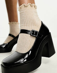 Черные туфли на каблуке Мэри Джейн на платформе ASOS DESIGN Pound