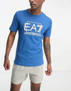 Синяя футболка с большим логотипом Emporio Armani EA7